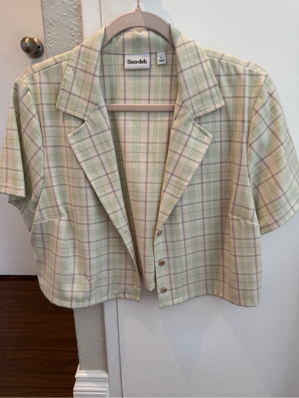 Sun-deh Sunday Best Pastel Plaid Cropped Button Front Jacket